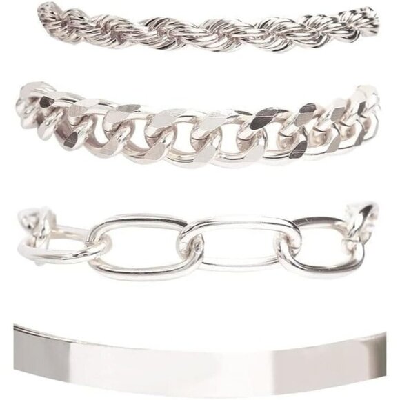 Women Metal Stackable Boho Indian Bangles Silver Bracelet Stack Non Tarnish - Picture 7 of 9